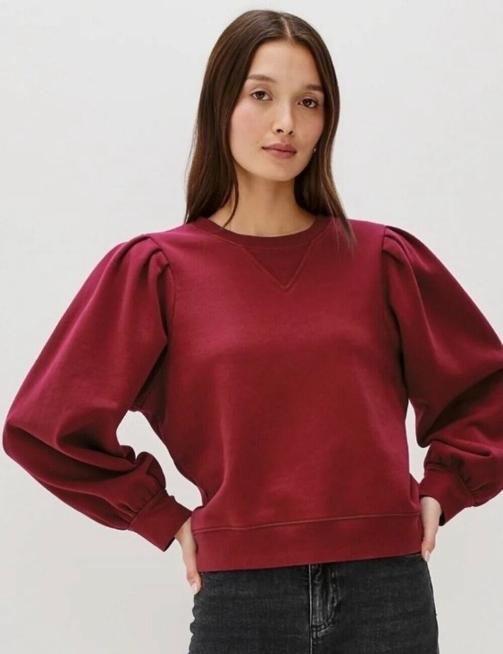 Rails Tiffany Puff Sleeve Crewneck Sweatshirt Wine Merlot Red